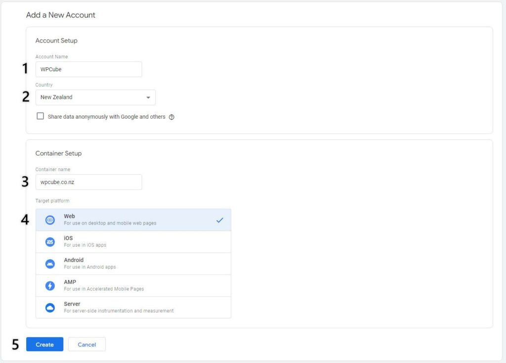 Google Tag Manager Add New Account 1